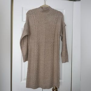 Tan sweater dress.